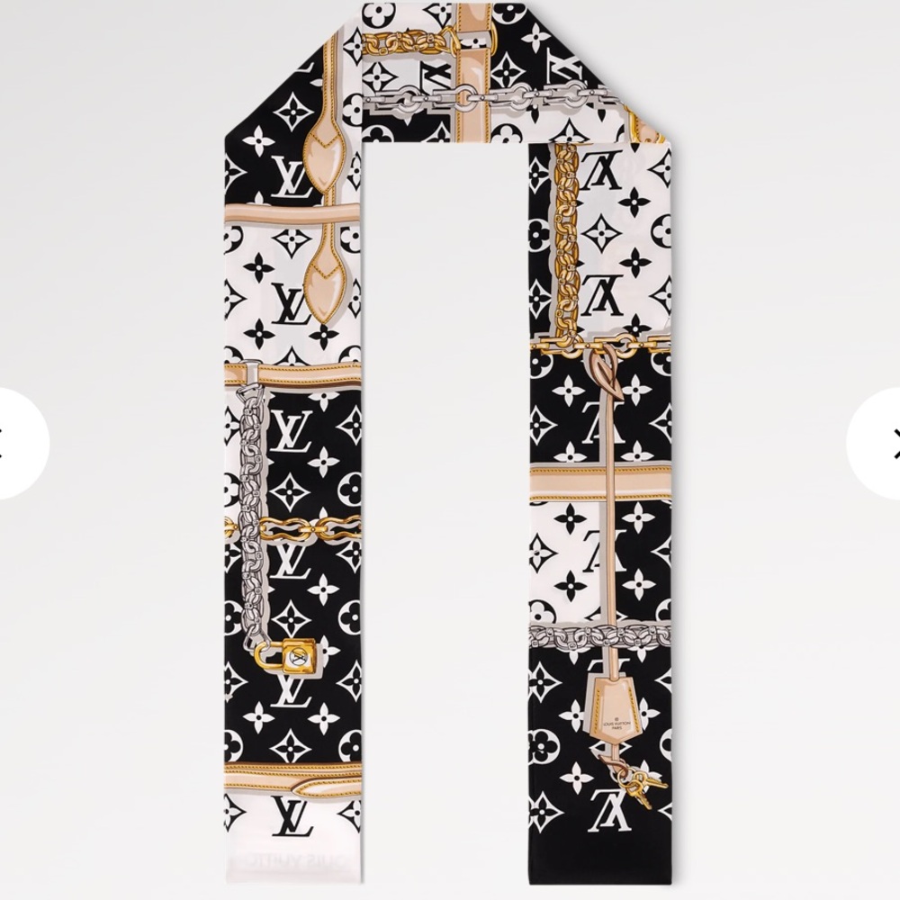 Louis Vuitton Monogram Black, White, and Gold Scarf
